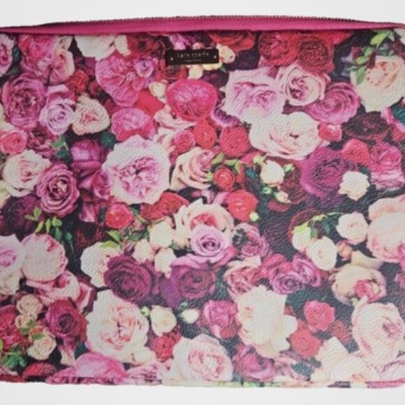 Kate Spade Laptop Sleeve Case Designer Floral Rose Pink Red Zip Padded - Picture 1 of 5